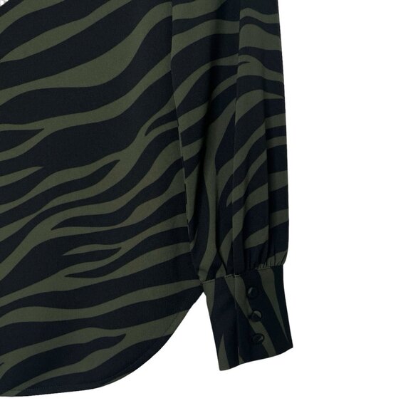 Ann Taylor Womens Blouse Size XS Round Neck Long Sleeves Zebra Print Green Black - Picture 3 of 6